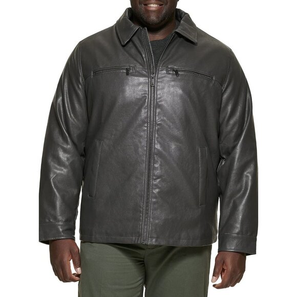 Dockers James Faux Gray Leather Jacket Zippered W. Chest Zip Mens 2XT Big & Tall - Picture 1 of 7